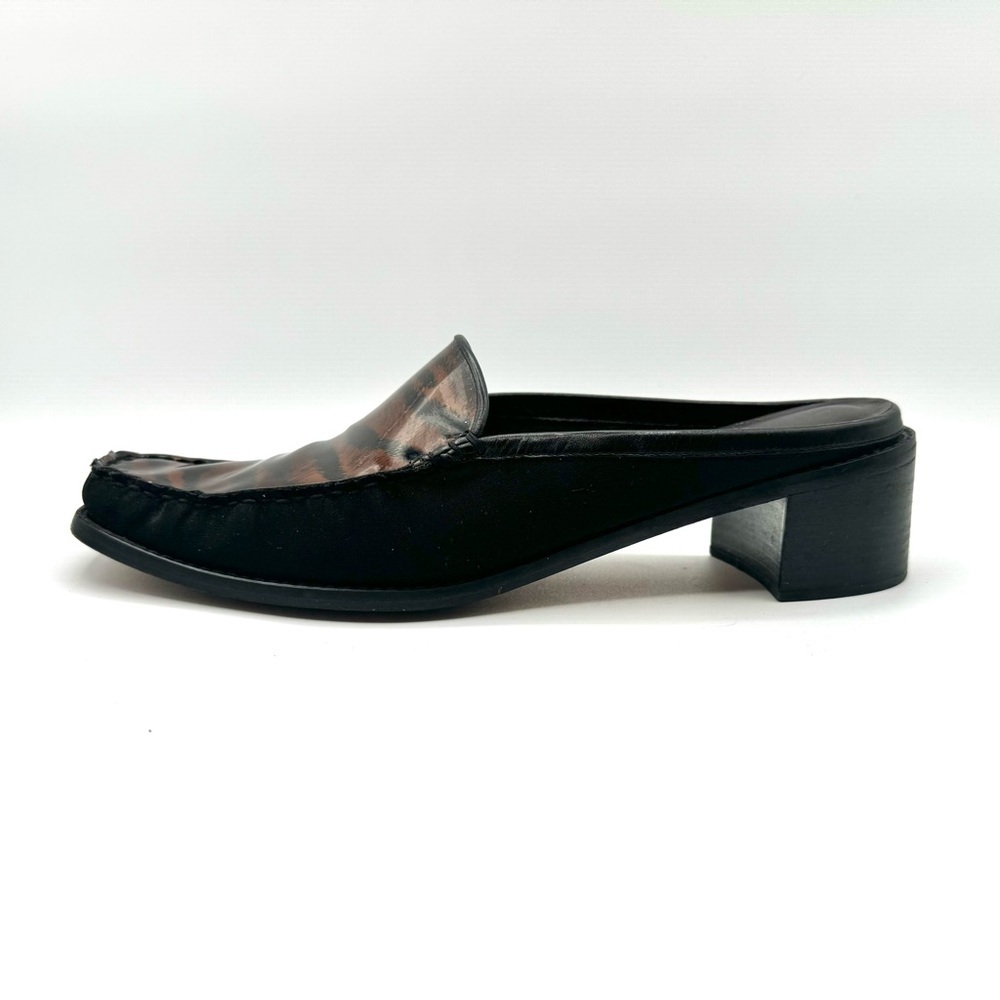 STUART WEITZMAN VINTAGE BLACK BROWN SHOE ANIMAL PRINTS SLIP ON SHOE BLOCK HEELS - Picture 10 of 16